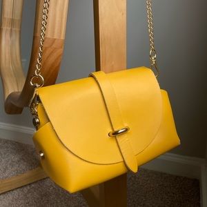 Mustard Italian leather crossbody bag